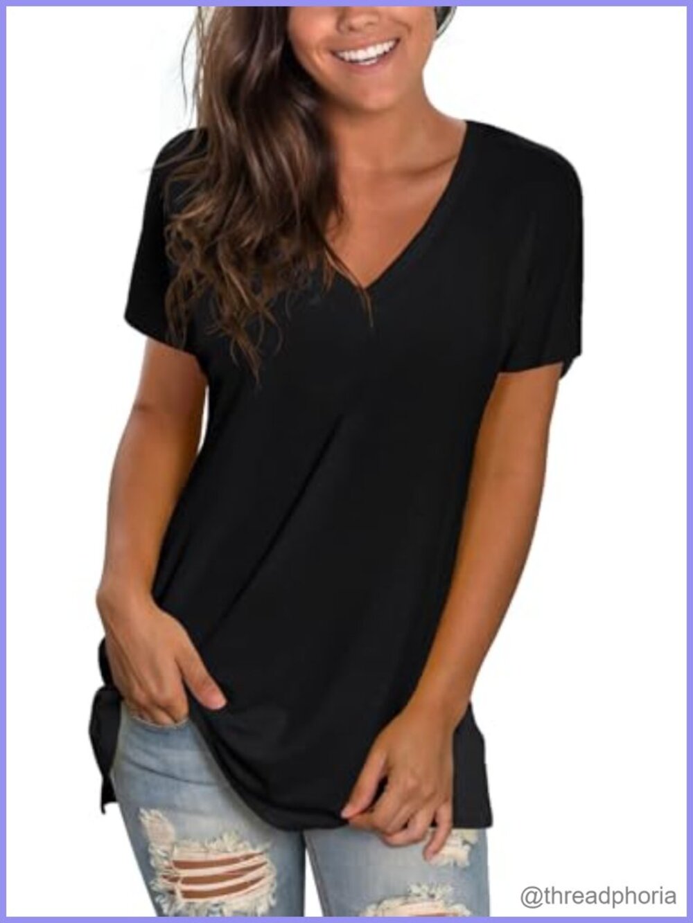 Womens Basic V Neck Tee Loose Fit Short Sleeve T Shirt Casual Top